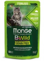 Monge Bwild Grain Free  85գ Պաուչ ստերիլիզացված կատուների համար վայրի վարազի մսով