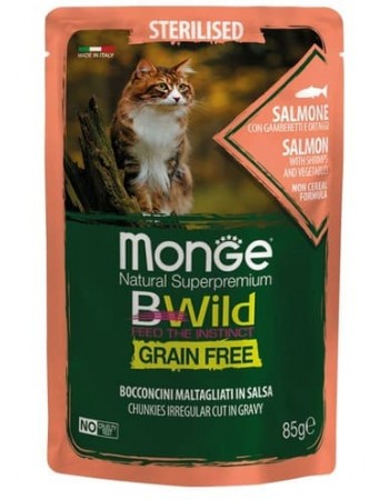 Monge Bwild Grain Free 85գ Պաուչ ստերիլիզացված կատուների համար  ձկան սալմոն
