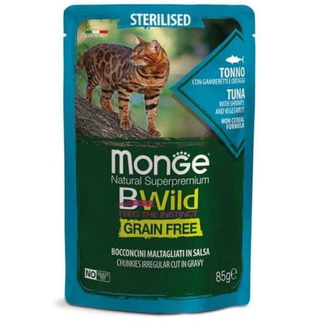 Monge Bwild 85գ կեր ստերիլիզացված կատուների, ձկան (թունա)
