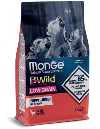Monge ,BWild Low Grain ,Կեր շների ձագերի  եղնիկի մսով 12կգ