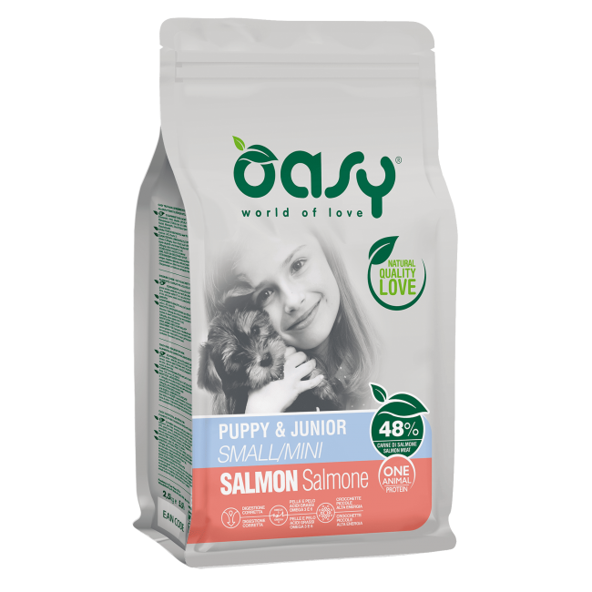 Oasy Dry Dog OAP Puppy and Junior Small Mini Salmon  Փոքր ցեղատեսակի շան ձաքի կեր  սաղմոնով